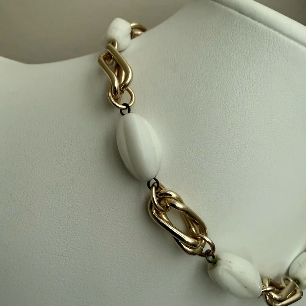 Vintage German White and Gold Tone Necklace/Choker
